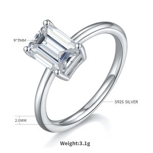 Anillo Clásico de Plata de Ley S925 con Baño de Platino, Certificado GRA, con Moissanita Rectangular de Lujo de 3.0 Quilates para Mujer, para Bodas y Fiestas - Product Image 1