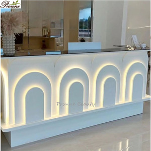 Quầy lễ tân bằng đá granite màu hồng và vàng, có đèn LED, dành cho spa hiện đại, salon khách sạn. - Product Image 2