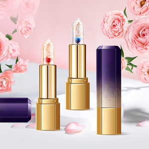 <span class=keywords><strong>Gloss</strong></span> à lèvres en gros changeant de couleur avec pétales de fleurs en feuille d'or, texture gelée, hydratant, longue tenue, non transférable, personnalisable - Product Image 1