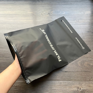 Custom Semi-Transparent Black Zipper <b>Bags</b> - Printed White Logo Frosted Plastic Zip Lock <b>Bags</b> for Clothing & Retail - Product Image 1