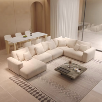 Minis MN-SF43 Modernes Nordisches Holzrahmen-Sofa Großes Beige-Weißes Modulares Stoffsofa Frei Kombinierbar U-förmig Wohnzimmer- und Flurmöbel
