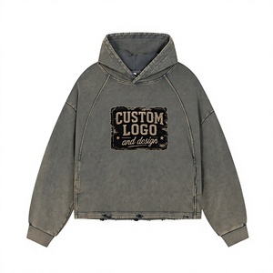 Fabricant de sweats à capuche streetwear, broderie vieillie, délavage vintage, délavage à l'acide, coupe ample et carrée, MOQ 10, fournisseur - Product Image 1