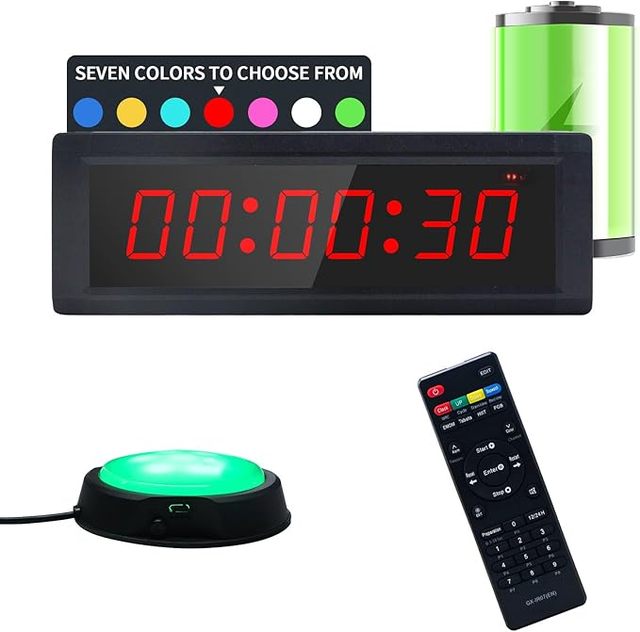 YZ 1.5 Inch 6 Digit 7 Colors Changing Display LED Digital Timer Rechargeable Countdown Clock with Remote Control & Push Button