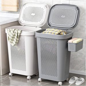 Panier à Linge Pliable avec 4 Roues, Corbeilles à Linge Mince et Pliant
