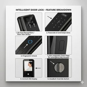 Serrure de porte intelligente Aurelysse avec reconnaissance faciale 3D, déverrouillage par empreinte digitale et veine palmaire, interphone vidéo Wi-Fi haute sécurité, prix usine - Product Image 3