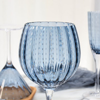 Ensemble de 6 verres à vin côtelés en verre de cristal marron de couleur bleue à longue tige personnalisés en gros pour mariage