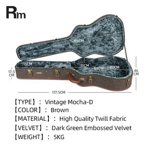<span class=keywords><strong>Guitare</strong></span> Acoustique Design Vintage Dreadnought Vitrine Gris <span class=keywords><strong>Tweed</strong></span> Extérieur Doublure Velours Vert Foncé Poignée Faite À La Main 20mm Cas - Product Image 2