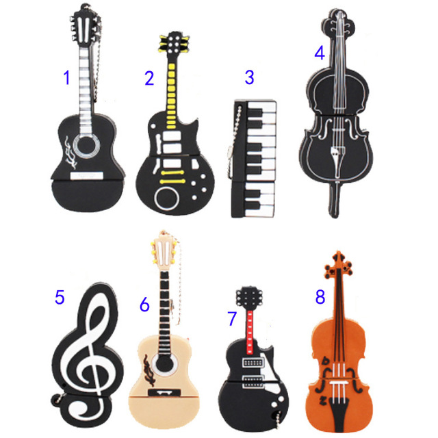 Hot Selling Guitar Shape PVC Usb Flash Drive 1GB-64GB Pendrive Musical Instrument Design