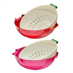 Cesta Escurridora de Verduras de Doble Capa, Utensilios de Cocina para Fregadero, Escurridor Giratorio de Plástico, Recipiente Escurridor en Verde, Azul y Rosa - Product Image 1