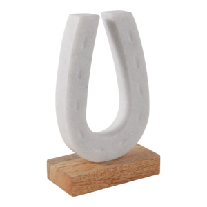 Scultura moderna a forma di ferro di cavallo in marmo su base di legno, elegante statua per decorare casa, bagno, ufficio, soggiorno - Product Image 2