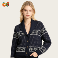 Cárdigan de Punto con Cuello Chalera para Mujer, Diseño Jacquard Fair Isle, Estilo Nórdico Vintage, con Botones, para Invierno, CG OEM ODM