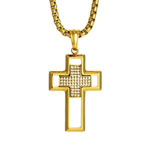 Mens Stainless Steel Gold <b>Cross</b> Pendant Necklace Iced Out Religious Hip Hop Fashion Jewelry Custom Design - Product Image 1