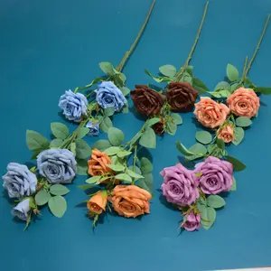 GIGA Simulation rose home wedding wedding material flannelette horns rose 3 heads flower rose