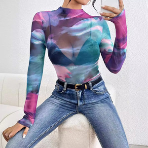 Haut à manches longues coupe ajustée, couleur dégradée, effet 3D, chemisier pour femme, style street fashionista, SMLXL, polyester - Product Image 4