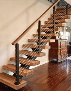 <span class=keywords><strong>Escalier</strong></span> intérieur droit moderne personnalisé <span class=keywords><strong>Escalier</strong></span> flottant en fer et acier avec bande de roulement en bois et verre Raling pour appartement - Product Image 6