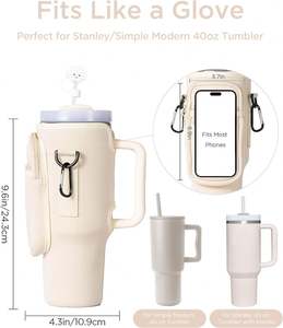 Porte-bouteille d'eau en néoprène réglable de 40 oz avec pochette, étui pour gobelet, sac bandoulière avec poche pour téléphone - Product Image 2