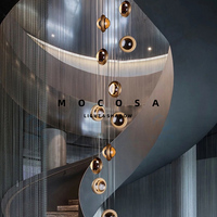 Lustre LED en acier inoxydable de taille moyenne, décoration de villa, lumière d'ambiance, escalier duplex, loft, lampe longue