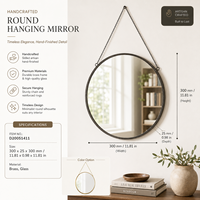 Miroir mural rond artisanal de 12 pouces avec cadre métallique et chaîne de suspension, décoration d'entrée, vente en gros, prêt pour l'audit BSCI, OEM
