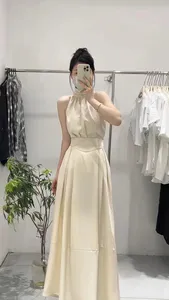 Tùy Chỉnh Phong Cách 2024 Mùa Hè Của Phụ Nữ Dresses Halter Đường Viền Cổ Áo Thanh Lịch Vòng Eo Buổi Tối Ăn Mặc