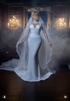 AL1816 2025 Robe de Mariée Sirène Luxe Personnalisée en Satin Blanc Perle Élégante avec Voile Châle Brodée pour la Mariée