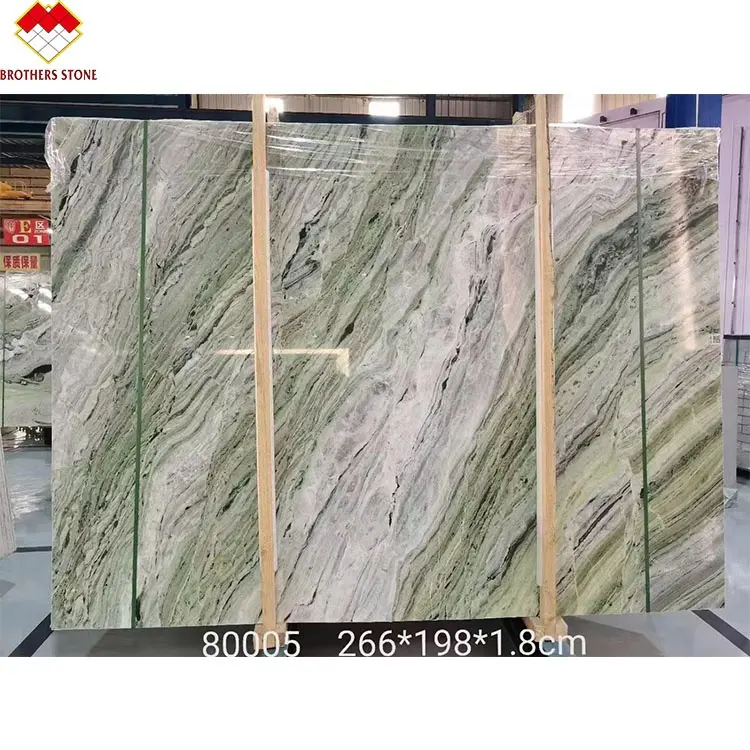 Calacatta Verde Stone Emerald Green Engineered Marble Slab For High End Decoration