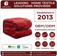 Plaid en flanelle Sherpa Orvetex de haute qualité, 100 % polyester, rouge, monocouche, hiver, couleur unie, tricoté, ignifuge, à motifs