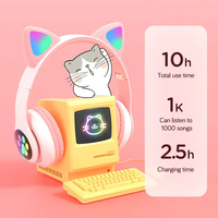 Mignon Kitty Oreille Stéréo Sans Fil Casque Pliable Stéréo HI-RES Audio Avec Micro Sur L'oreille Casque