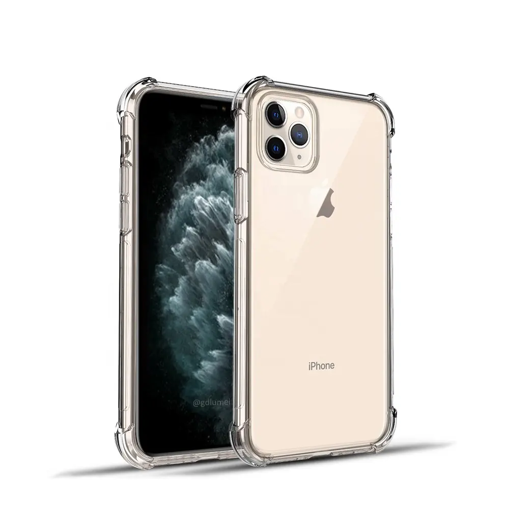 Capa de TPU Silicone para iPhone 11 Pro12 13 14 15 4 Cantos Almofada de ar cristalina à prova de choque