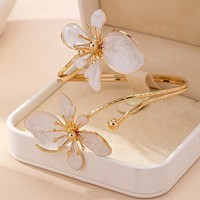 Bracelet jonc minimaliste de luxe léger en alliage électroplaqué, à double tête, émaillé, motif floral, style ouvert, pour le commerce transfrontalier