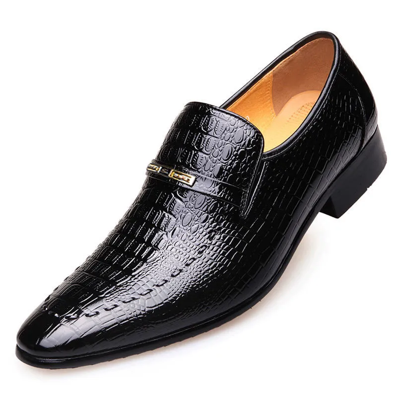 Crocodile Shoes Men British Men's Shoes Low Cut Casual Retro Embossed Black Men's Casual Leather Shoes