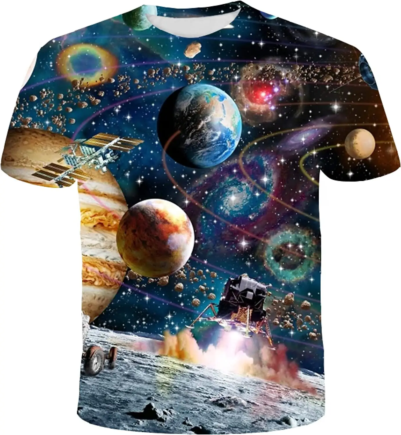 Fitspi toptan erkek uzay T Shirt 3d baskı Planet tişörtleri yaz grafik Tees desen kadın erkek Streetwear Tops gömlek
