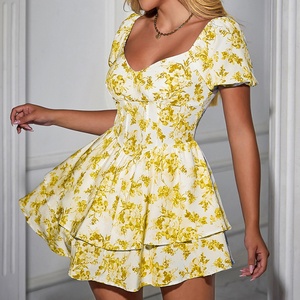 Robe Courte Décontractée Sexy et Mignonne pour Femme, Personnalisable, de Haute Qualité, à Imprimé Floral, Manches Courtes, Coupe Slim, Style Gâteau Naturel, Vente en Gros - Product Image 6
