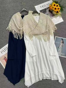 Vestido de satén con cuello redondo personalizado al por mayor, nuevo vestido informal elegante para mujer para primavera y otoño - Product Image 3