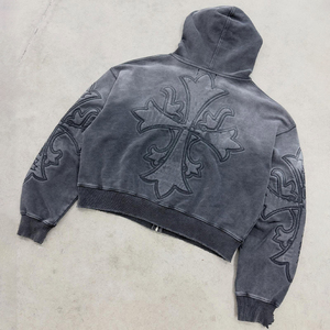 Ensemble streetwear pour homme KIingSen, sweat à capuche zippé et pantalon de survêtement, broderie 3D délavée à l'acide, respirant, hiver, tissu en molleton 400 g/m² - Product Image 5