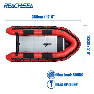 Bote <span class=keywords><strong>de</strong></span> Rescate Inflable Reachsea <span class=keywords><strong>de</strong></span> PVC y Aluminio para <span class=keywords><strong>6</strong></span> Personas, 3.8m, Color Negro y Rojo, con Espejo <span class=keywords><strong>de</strong></span> Popa, en Venta - Product Image 5