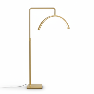 Lámpara de pie de media luna dorada de 50W con control táctil, regulable, 3000K-6000K, CE RoHS, OEM, MOQ bajo, embalaje personalizado - Product Image 1