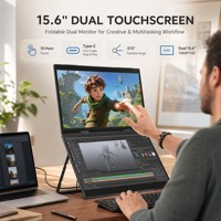 Écran portable triple 15,6 pouces 1080P IPS tactile, extension d'écran d'ordinateur portable en alliage d'aluminium USB-C, pliable intégré