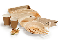 Juego de Cubiertos Desechables Ecológicos Biodegradables de Papel y Madera, Color Marrón Claro, Cuchara, Cuchillo, Tenedor, Servilleta para Acampar