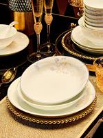 Service de Table de Luxe en Porcelaine Fine Dorée à Motifs Floraux - Compatible Lave-Vaisselle/Micro-ondes/Four - Plus de 10 Pièces pour Thé, Maison, Restaurant, Mariage
