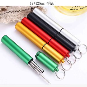 Telescopic Stainless Steel Straw Set 17x125mm Flat Bottom Reusable With Cleaning <b>Brush</b> Colorful Food Grade Washable - Product Image 1
