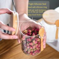 1l pot à épices récipient de stockage des aliments bouteille à condiments bocal en verre hermétique avec couvercle en bambou et cuillère en bambou