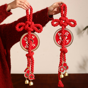Horse Year <b>copper</b> <b>coin</b> pendant, front door hanging, 2026 Spring Festival woven swastika knot bell ornament, New Year's - Product Image 4