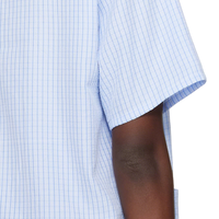 Chemise d'été décontractée pour hommes en satin 100% coton à imprimé écossais bleu anti-rides et respirant manches courtes amples