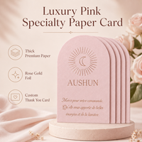 Carte en papier épais rose avec impression offset en feuille d'or rose, insert d'emballage de remerciement