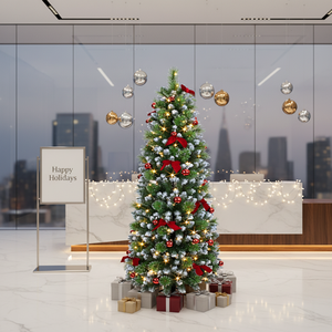 Nouvelle Conception Arbre de Noël de Luxe Slim de Haute Qualité, Modèle <span class=keywords><strong>Tiktok</strong></span> Mx, Rouge, avec Aiguilles de Pin et Effet Neige Blanche, pour le Nouvel An - Product Image 4