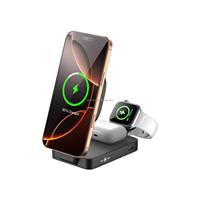 Chargeur sans fil magnétique 3-en-1 15W à charge rapide, support de charge, accessoires de voyage essentiels pour iPhone et montre intelligente