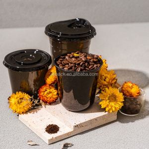 Disposable Plastic Coffee Black PET 90mm Round <b>Cups</b> Heat Transfer Printed Custom Logo Ice <b>Cold</b> - Product Image 2
