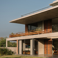 Conception personnalisée de villa moderne en béton et briques rouges, plan d'étage architectural, rendu 3D, services de conseil en profondeur
