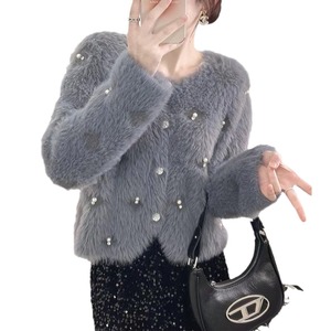 Cardigã Feminino de Tricô Elegante com Manga Comprida, Estilo Pequena Fragrância, Mohair e Strass, Novo para Atacado de Moda Inverno - Product Image 5