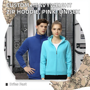 Blouson personnalisé pour homme et femme, sweat-shirt à fermeture éclair intégrale, collection hiver 2026, uni, rose, service OEM - Product Image 2